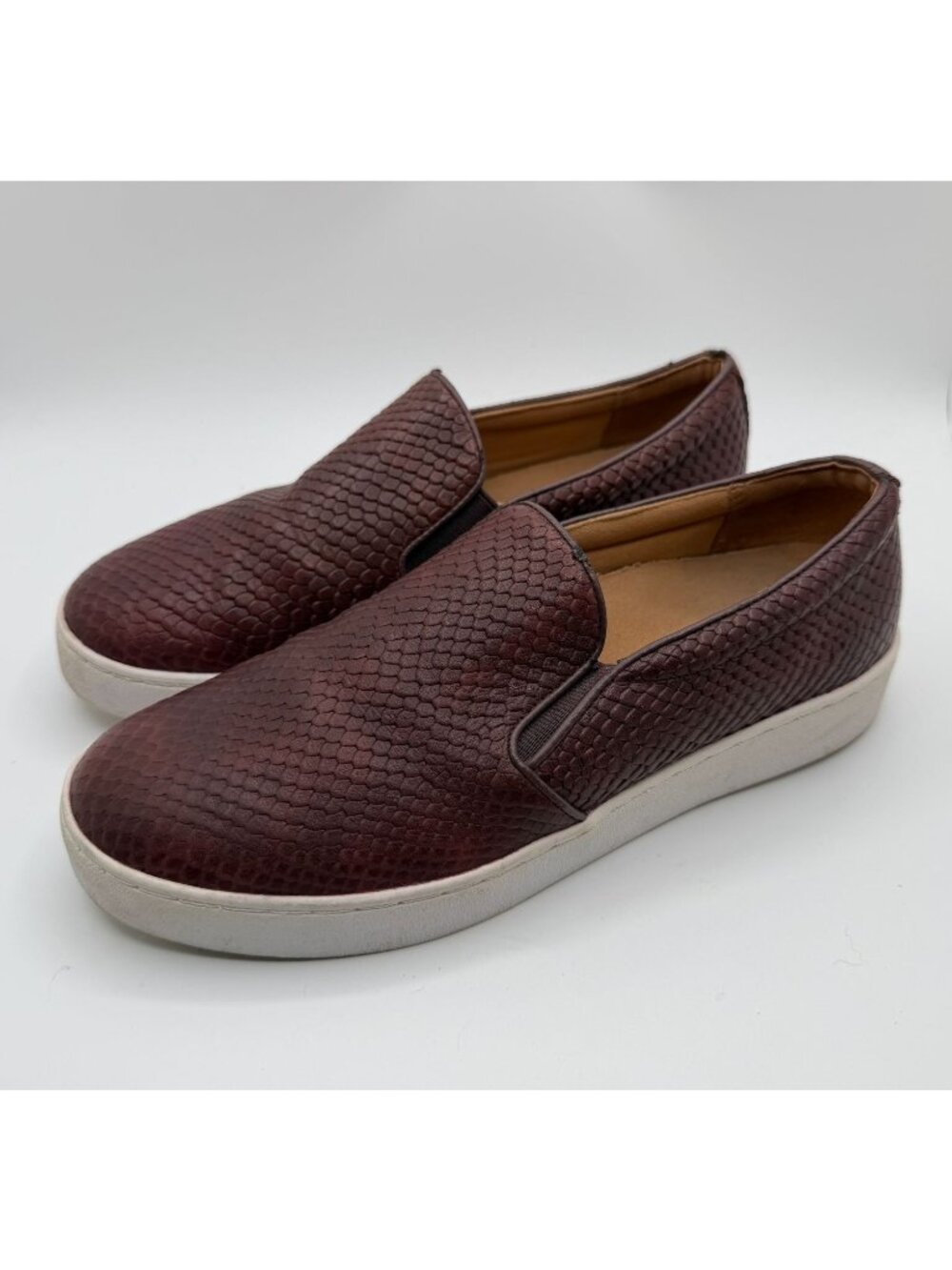 Vionic Midi Snake Texture Slip-On Sneaker Burgundy Women Size 7M  Comfort Shoes
